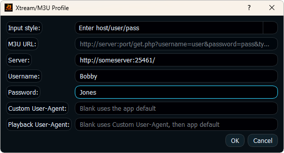 Xtream Codes IPTV player profile setup on Windows